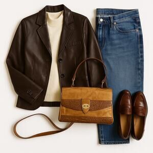 Vintage Brown Leather Crocodile‎ Messenger Crossbody Purse Bag